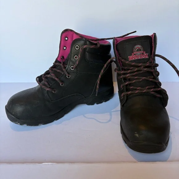 Brahma Women's Black and Pink Combat Boots Lace-up Slip resistant Size 9 - Picture 1 of 9